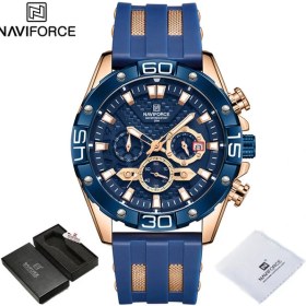 Resim Hanyang Rgbebe Kutusu Navıforce Lüks Erkekler Için Saatler Moda Silikon Kayış Askeri Su Geçirmez Spor Kronograf Kuvars Kol Saati Tarih ile (Yurt Dışından) 