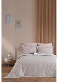 Resim Elart Mokka Keten Görünümlü Çift Kişilik Yatak Örtüsü Pike Seti 