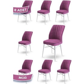 Resim Canisa Flex Serisi, Üst Kalite Mutfak Sandalyesi, 8 Adet Mor Sandalye, Gürgen Beyaz Ahşap Ayak Sandalye Mor Ayaklar Beyaz 