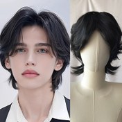 Resim Erkekler İçin Kısa Peruk Kurt Kuyruğu Mullet Cosplay Halloween Peruku, Düğmeli Ağlı ve Kolay Giyim 