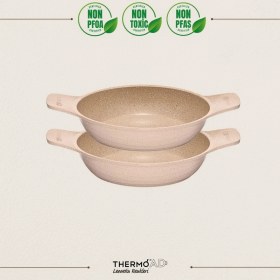 Resim Thermoad 2'li Güveç Sahan Seti Granit Döküm Tava Seti 20CM 22CM - Vizon 