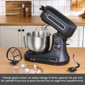 Resim Karaca Pro Artisan 1600W Zaman Ayarlı Tartılı Mutfak Şefi 5 lt Matte Black Özellikli Mikser 