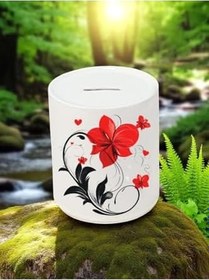 Resim Çiçek Deseni Baskılı 3'lü Seramik Kumbara 