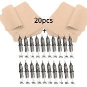 Resim 40 adet Dövme Cilt Uygulama Seti 20 adet ve Karışık Profesyonel Dövme İğneleri 1RL/3RL/5RL/7RL Her 5 adet Film Seti ile 20 Set Sahte Cilt ve 20 Dövme İğnesi Dövme Sanatçıları ve Amatör Uygulama Malzemeleri için Uygun 
