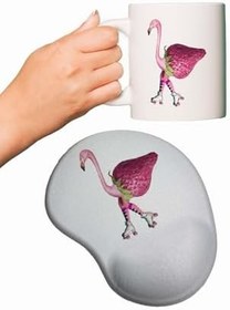 Resim HobiShop(7805) Flamingo Girl Baskılı Mouse Pad + Kupa Bardak Mug Beyaz 