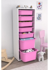 Resim Pratico Zola 7 Sepetli Çok Amaçlı Oyuncak Dolabı Pembe 