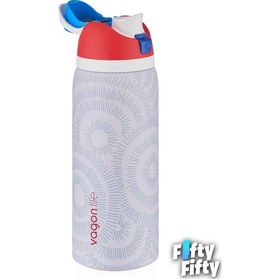 Resim Vagonlife 1000 Ml Tek Kapak Çift Kullanım Pipetli/pipetsiz Taşıma Kulplu Çelik Termos -ffvgn045ml1000desenli Beyaz 