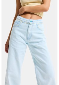 Resim Itsbasic Kadın Bebe Mavi 3s6-103 Loose Fit Özel Yıkama Tasarım Denim Jean 