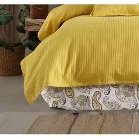 Resim %100 Pamuklu Lastikli Çarşaflı Full Set Pike Takımı 220x230 Hardal Sarı 