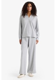 Resim Defacto Relax Fit Polo Yaka Fitilli Kaşkorse Uzun Kollu Tişört F1007ax25augr210 Gri 