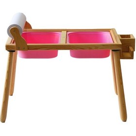 Resim Woodnjoy Masif Ağaç Aktivite & Çalışma Masası Rulo Aparatlı + Kırtasiye İstasyonlu ve Kaplar - Pembe 