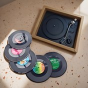 Resim 7 adet Retro plak bardak altlıkları, vinil yemek kahve altlıkları, kaymaz ve ısı yalıtımlı pedler, plak dekorasyon duvarları, retro CD masa matları, yaratıcı ev aksesuarları 