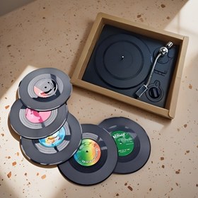 Resim 7 adet Retro plak bardak altlıkları, vinil yemek kahve altlıkları, kaymaz ve ısı yalıtımlı pedler, plak dekorasyon duvarları, retro CD masa matları, yaratıcı ev aksesuarları 