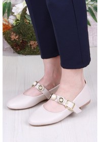 Resim Fort 01-633 Soft Toka Detaylı Şık Ev İş Ofis Rahat Günlük Ayakkabı Kadın Babet Bej 