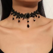 Resim Vintage Gothic Style Black Tassel Lace Kısa Kolye Boyun Zinciri Kadın Takı Hediyesi 
