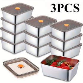 Resim 3 parça/set Paslanmaz Çelik Gıda Saklama Kabı Seti Kapaklı - Hava Geçirmez Öğle Yemeği Kutuları - Yemek Hazırlığı, Ofis, Okul, Kamp için Üst Üste Konabilir - Bulaşık Makinesi/Buzdolabı Güvenli - Paslanmaz (Atıştırmalıklar, Artıklar, Piknikler İçin Mükemmel) 