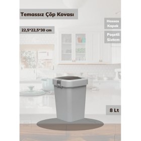 Resim Çöp Kovası Aç-Kapa Banyo Çöp Kutusu Küçük Mutfak Çöp Kovası Gri 8 Litre 