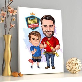 Resim Mimar Baba ve Oğlu Karikatürlü Kanvas Tablo 