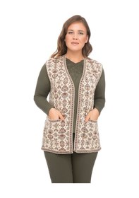 Resim Uludağ Triko Kadın Çiçek Desen Kilim Yelek / Taş 