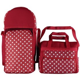 Resim ŞMTSTYLE Bebek Bakım Çantası ve Portbebe, Kırmızı Puantiyeli İkili Taşıma Seti 