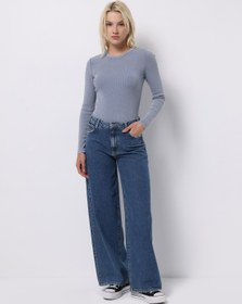 Resim Loose Fit Düşük Bel Geniş Paça Kadın İndigo Jean Pantolon 