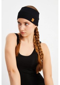 Resim Kadın Pamuklu Kaşkorse, Kaymaz, Terletmez, Ultra Hafif, Spor Saç Bandı Bandana - Tek Ebat / Siyah Siyah 