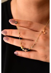 Resim Papatya Silver 925 Ayar Gümüş 3 Renk Akışlı Sim Dorika Nazar ve Kelebek Kolye 