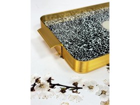 Resim Arow Metal Çerçeveli Cam Tepsi Leopar Desen 24/40 Cm 