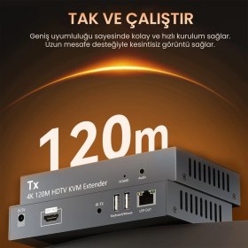 Resim VegGieg 4K 30Hz HDMI KVM Extender 120 Metre CAT5E/6 HDMI Menzil Genişletici Uzatıcı 
