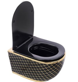 Resim Pure Geo. Sıyah Altın Kanalsız Asma Klozet Wh-784+Soft Kapak 