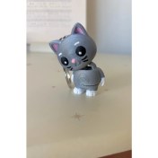 Resim Gri Kedi Sevimli Hareketli Çanta Süsü / Anahtarlık 