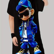 Resim Erkek Çocuklar için 3D Baskılı Rahat Kıyafet Seti - Kısa Kollu T-Shirt ve Şort, Güçlü Karikatür Tasarımıyla, Siyah, Polyester, Bahar/Yaz Dış Mekan Aktiviteleri için Mükemmel, Dış Mekan için 