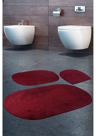 Resim Bonny Home Rixos Mürdüm 3lü Banyo Halısı Paspası Seti Kaymaz Mürdüm 