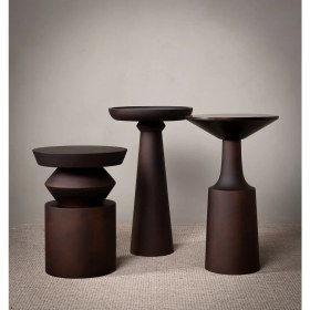 Resim Wood Wooden 3'lü Fiskos Yan Sehpa Timeless Mantar Sehpa - Mushroom Table 3 Pieces - Trio Series 