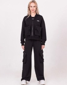 Resim Kız Çocuk Pamuklu Fermuarlı Kapüşonlu Büyük Cepli Sweatshirt-13790 Siyah 