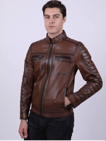Resim New Zaya Leather Erkek Açık Kahverengi Hakiki Deri Ceket (466903165) Karamel 