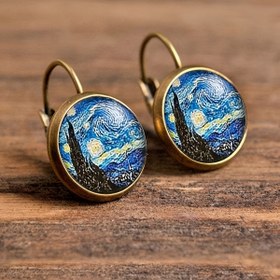 Resim Yıldızlı Gece Esintili Cam Kubbe Damla Küpeler - Vintage Şık Stil, Kaplama Yok, Alaşım ve Demir, Suteyi Markası, Günlük ve Özel Günler İçin Sarkan 