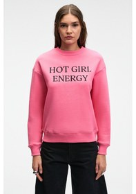 Resim Grimelange ISOLUNE Kadın Yaka Nakış Detaylı Oversize Bisiklet Yaka Pembe Sweatshirt 
