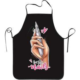 Resim Canlı Siyah Tırnak Sanatı Tasarımı Önlüğü - Ayarlanabilir Boyun Askısı, %100 Yüksek Güçlü Polyester, Pişirme, Bahçe ve Mutfak Kullanımı İçin Mükemmel, Şık ve Fonksiyonel Apro 