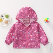 Resim Kızlar için Karikatür Baskılı Renkli Eğlenceli Kapüşonlu Fermuarlı Cepli Yeni Tarz Rüzgarlık Ceket 