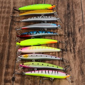 Resim 10 Adet Batan Minnow Balık Yemi - 3'lü Üçlü Kancalı, Canlı Renkli Gerçekçi Tasarım ile Levrek ve Alabalık için Tatlısu & Tuzlu Su, Silüet Balık Yemleri, Güvenli Üçlü Kanca 