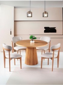 Resim Ares İskandinav Natural Ahşap Masa Sandalye Takımı 100x100 Natural 