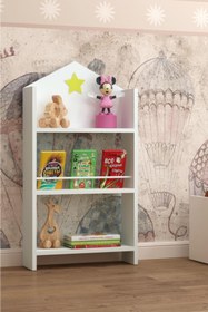 Resim WoodyLife Ahşap Çatılı Ev Kitaplık Eğitici Montessori Kitaplık 