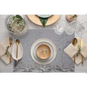 Resim Adawall Mini Çiçek Detaylı Kumaş Amerikan Servis 4'lü Set Gri 