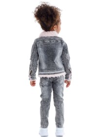 Resim Kız çocuk denim pamuk astarlı mont pantolon 2 li takım - FÜME / 4 yaş 