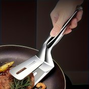 Resim Balık ve et için paslanmaz çelik BBQ maşaları, çok fonksiyonlu kızartma, pancake ve ekmek tutucu, kaymaz tutma kolu ile, Kore BBQ, kızartılmış balık vb. için uygun, 11 festivalde kullanılabilir, modern mutfak maşaları, paslanmaz çelik yapı, et maşaları, temel mutfak eşyası 