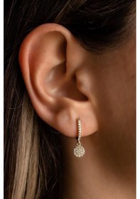 Resim Sallantılı Yuvarlak Taşlı Altın Küpe 