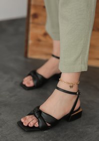 Resim Efal Shoes Siyah Rahat Topuklu Kadın Sandalet 