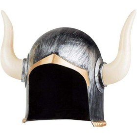 Resim Mega Boynuzlu Viking Ivar Kaskı Eskitilmiş Desen Gümüş Renk 