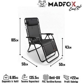 Resim Madfox Easyrest Katlanır Şezlong Sandalye Gri Gri - Siyah 